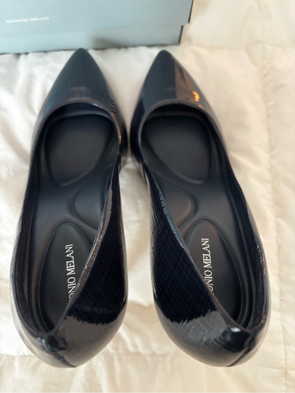 ANTONIO MELANI Navy Patent Pointed-Toe Stiletto Pumps - Picture 5 of 9